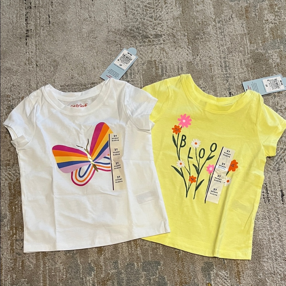 Cat & Jack Girls 2-Pack Short Sleeve Tees - White & Yellow